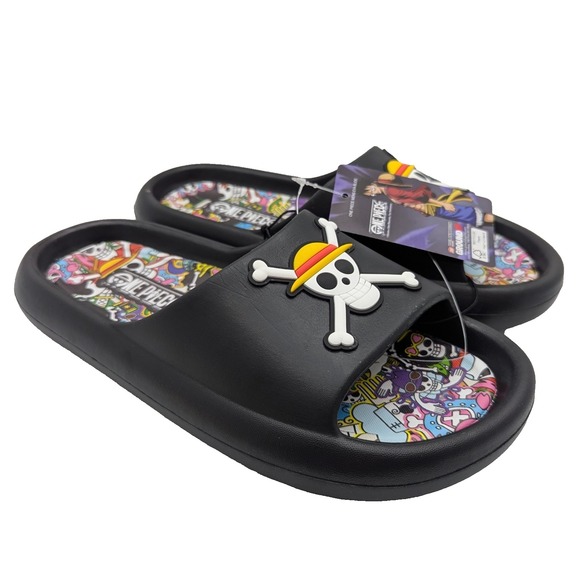 One Piece‎ Anime Skull Slides Sandals Mens Size 9 Black Anime Slip On main image 4